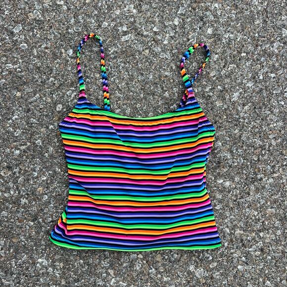 Vintage 90s Catalina neon rainbow stripe tankini top SMALL - Picture 4 of 8